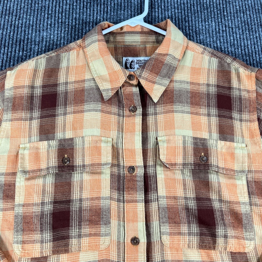 Marmot Mountain Works Shirt Womens Large Brown Plaid Long Sleeve‎ Button Up